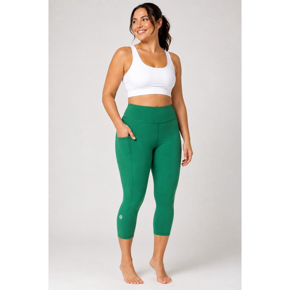Lululemon Leggings Womens 20 Green High Rise Crop Capri Side Pocket Plus Size